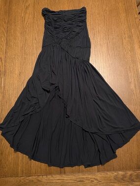 NWT Anthropologie Celandine Strapless Ruched Asymmetric Hem Dress Black